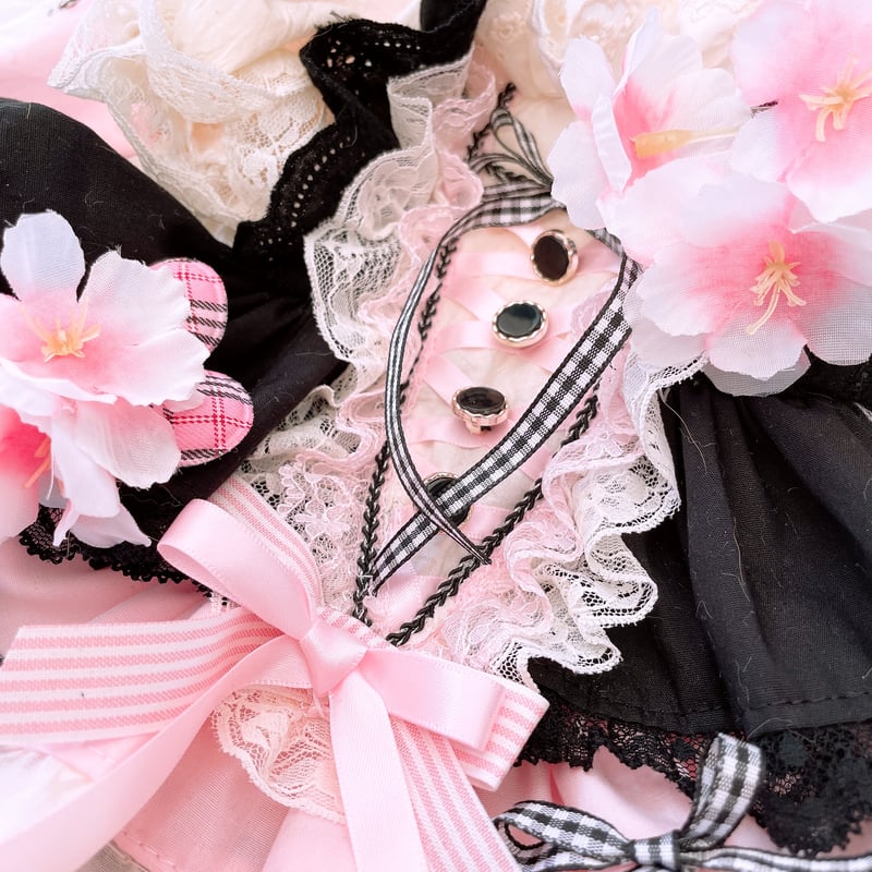 MA✽RS♡シャンパンローズ柄♡ドット♡胸元おりぼん♡キャミワンピース♡黒ピンク 桜ピンクゴスロリワンピ＾＾ | Pule.Jam First