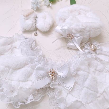 パールキルトファー❤　ボレロ風ケープ　ベレー帽　リボン