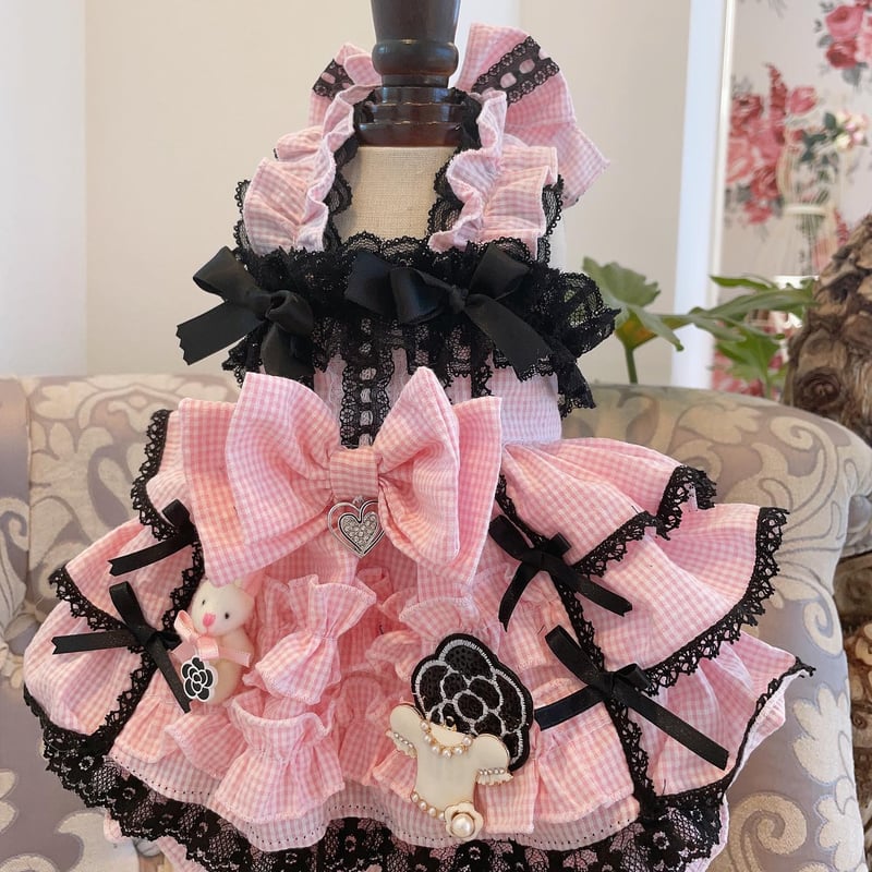 00s 希少 ビッグリボン ピンク×黒レースフリルミニワンピ La Pafait 00s 希少 ビッグリボン ピンク×黒レースフリルミニワンピ La Pafait