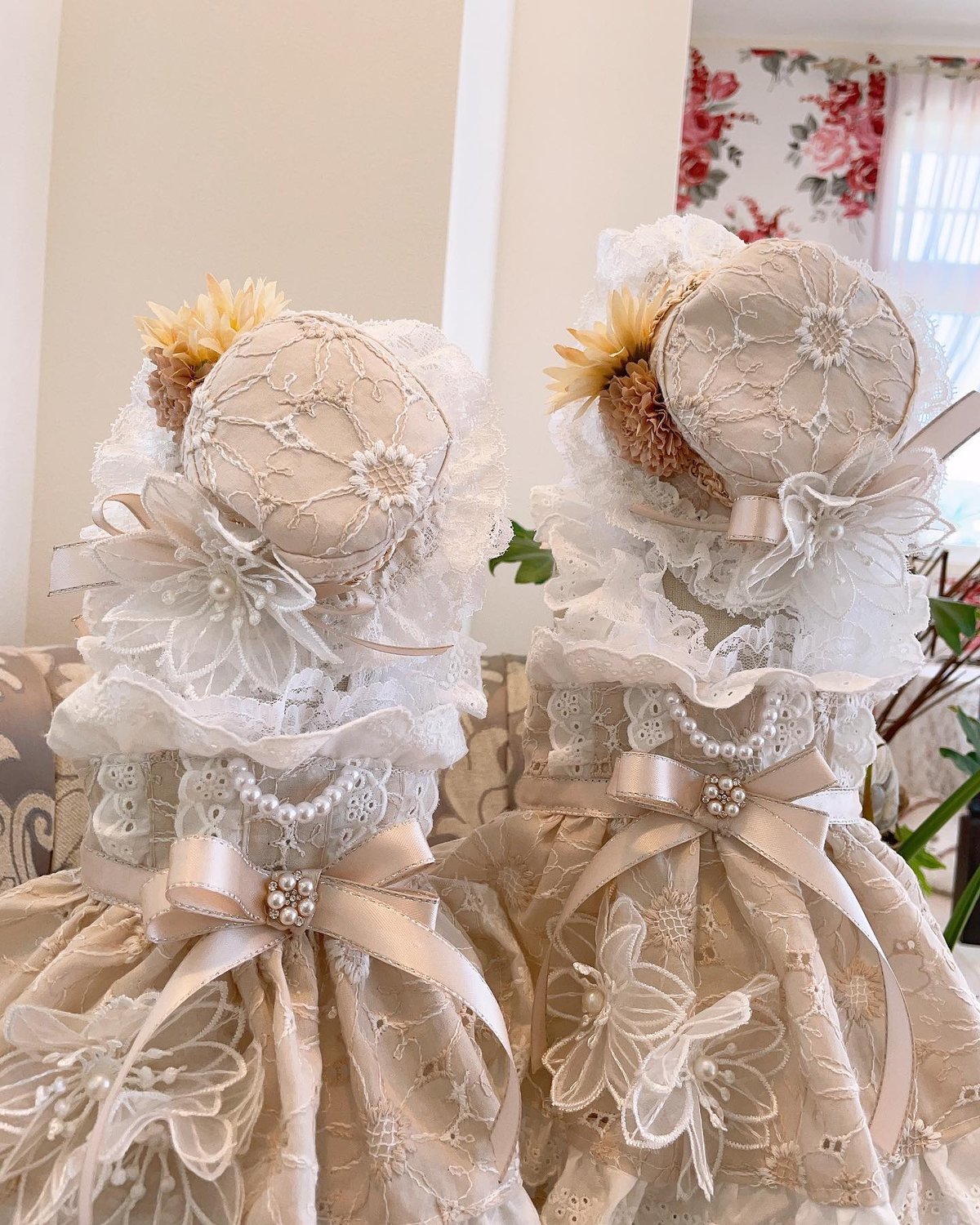 マーガレット刺繍ワンピース リズリサ レースとオーガンジーの