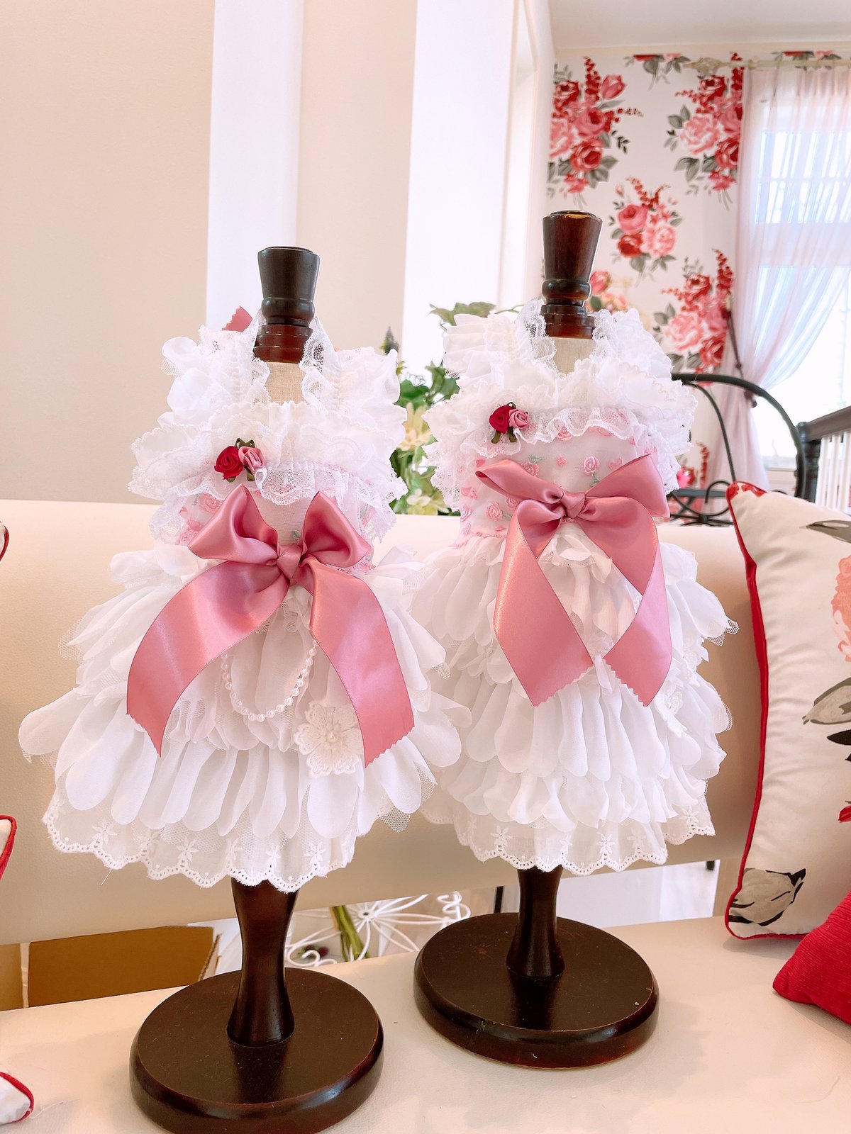 ・.。*Pink Mix チュールレースリボンシフォンワンピースアイボリー・.。 Pink Mix チュールレースリボンシフォンワンピースアイボリー