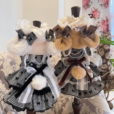 ファーお帽子つきリボン柄ワンピ＾＾