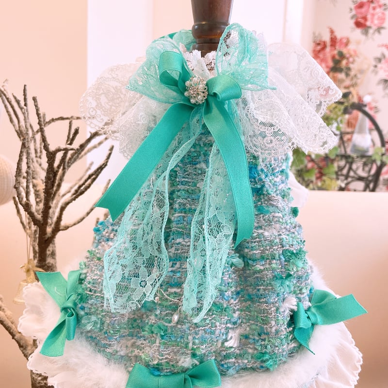 ブルーグリーンツイードコートワンピ{ファーテイペット付き｝ | Pule