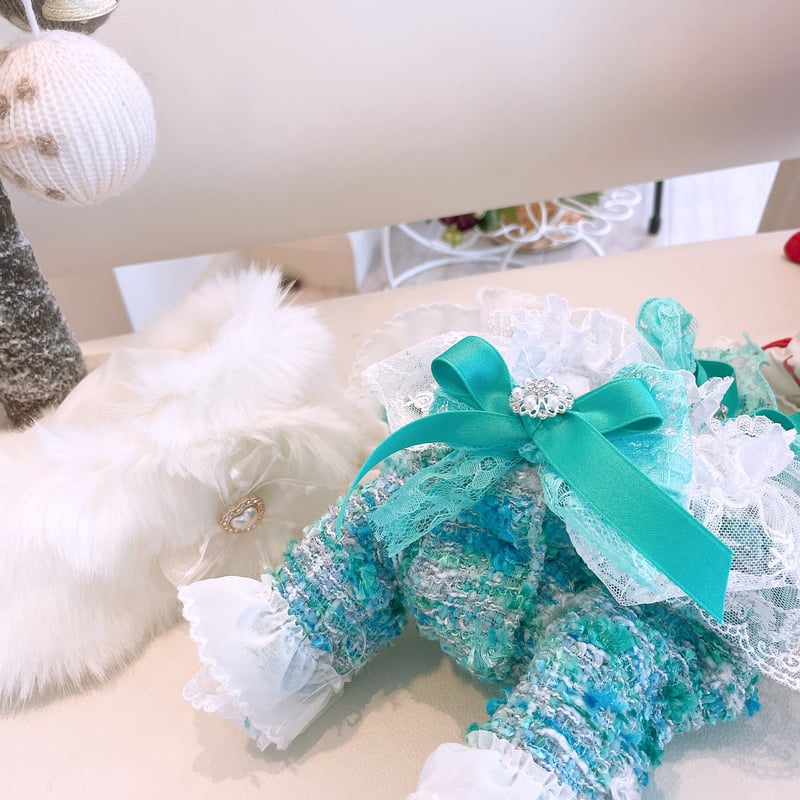 ブルーグリーンツイードコートワンピ{ファーテイペット付き｝ | Pule