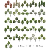 3本樹木(アイレベル)　26種類78本セット　tree_26set