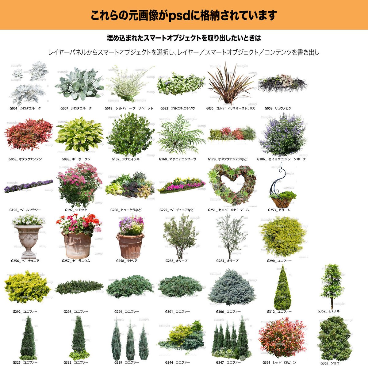 ガーデン植栽パース 6組 セット GP001_all | 樹木素材.com