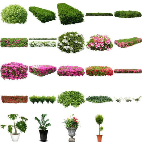 無料 - 花・低木・観葉植物素材セット　49個　free_flower