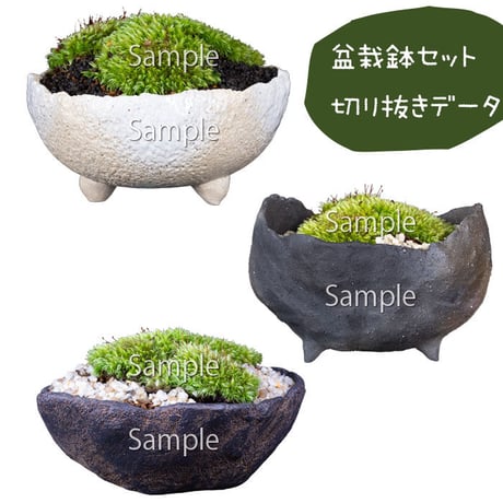 盆栽鉢3個セット 切り抜きデータ　bonsai-hachi