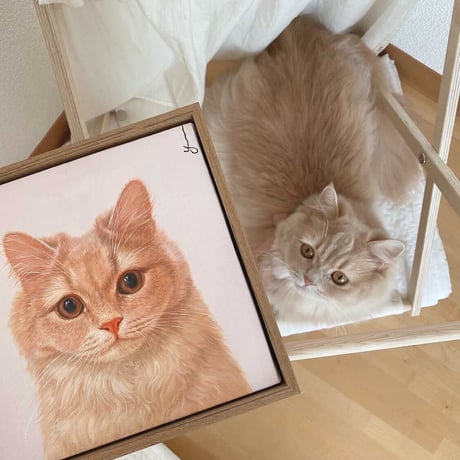 30cm×30cm　木枠セットアート（愛猫ちゃんの肖像画）