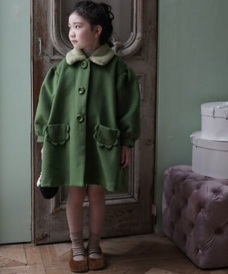 Faux fur collar coat(green)