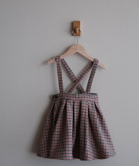 Suspender check wool dress(pink)