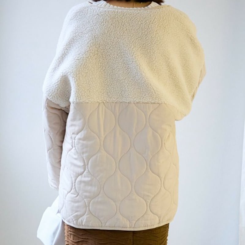 ボア×キルティング中綿ノーカラーブルゾン | Minayo Select