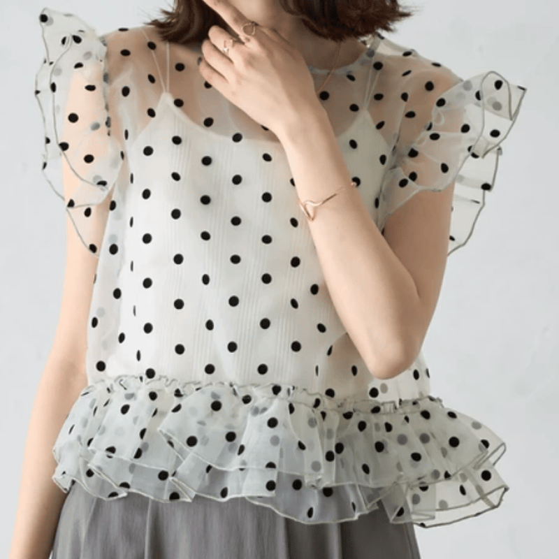 フロッキードットチュールシアートップス | Minayo Select