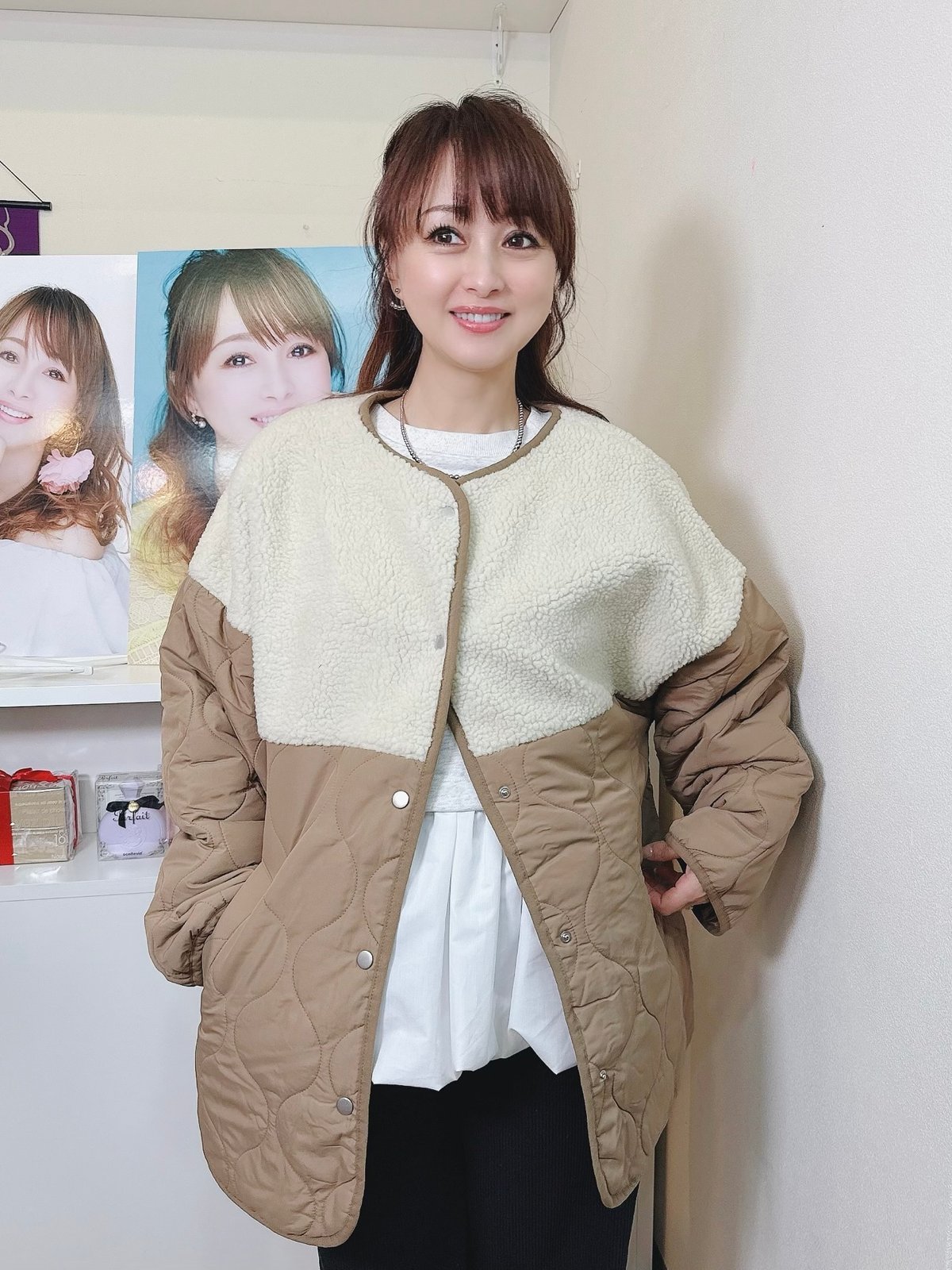 フェリシモ　MEDE19F ブルゾン　ボア　キルティング　中綿　完売品 ボア×キルティング中綿ノーカラーブルゾン | Minayo Select