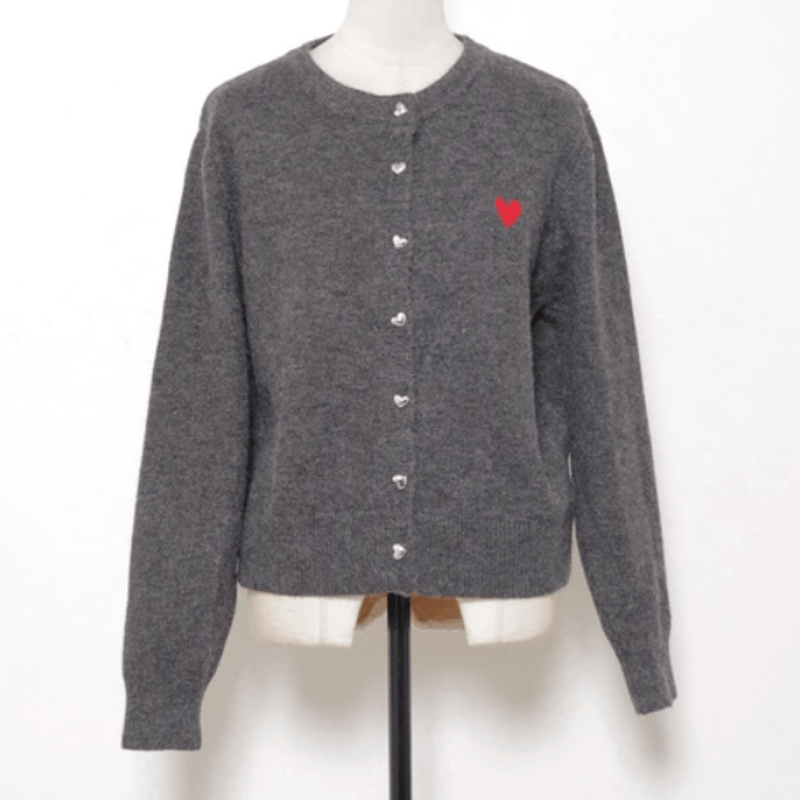 ハート刺繍＆ボタンカーディガン | Minayo Select