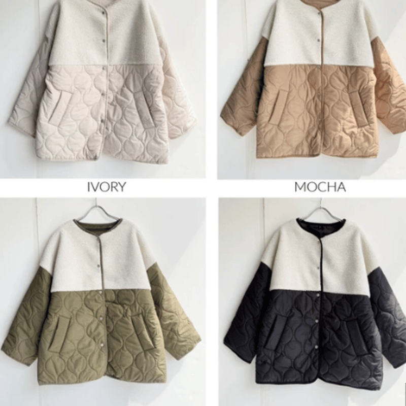 ボア×キルティング中綿ノーカラーブルゾン | Minayo Select