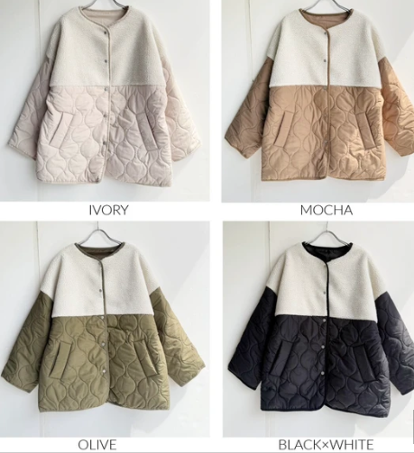 ボア×キルティング中綿ノーカラーブルゾン | Minayo Select