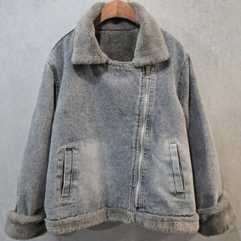 ふんわりファーライダース風デニムジャケット | Minayo Select