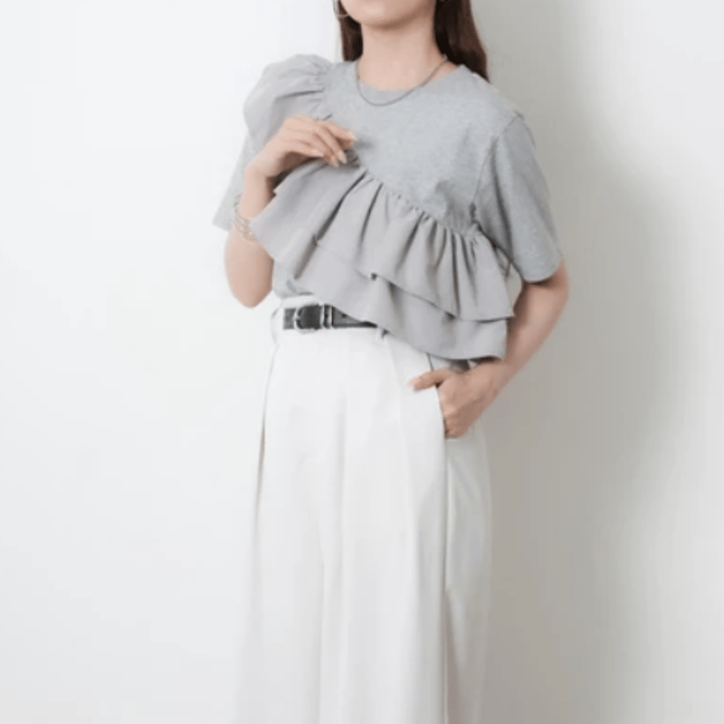 汗染み防止加工】フリル半袖Tシャツ | Minayo Select