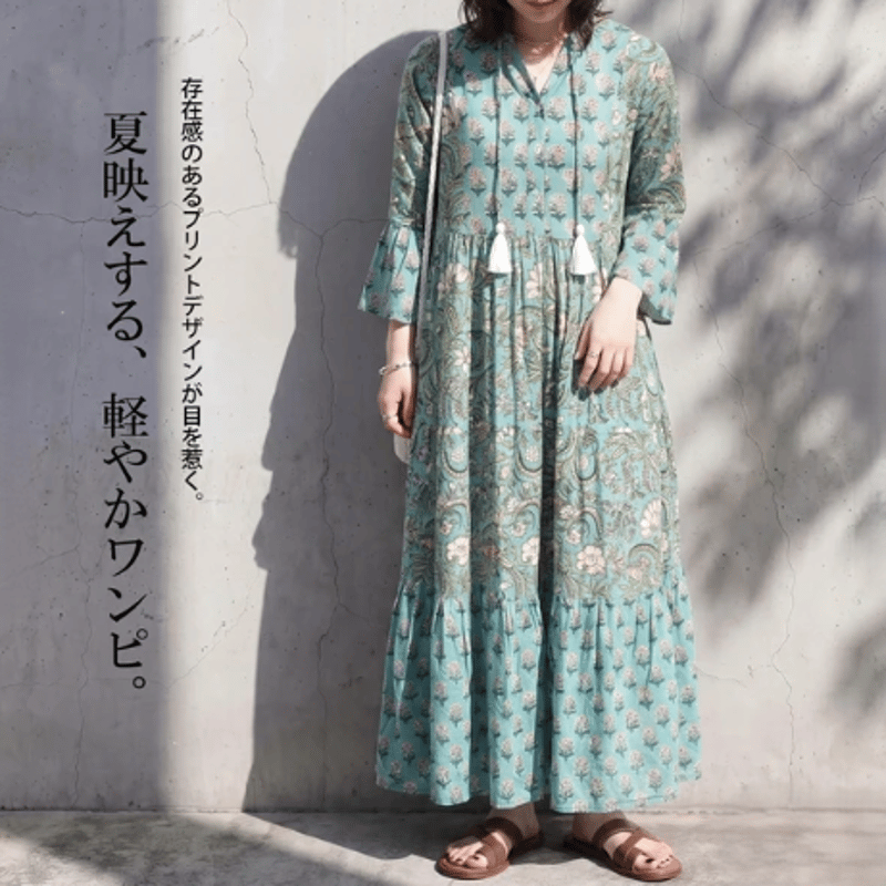 ボタニカル柄半袖ロングワンピース | Minayo Select