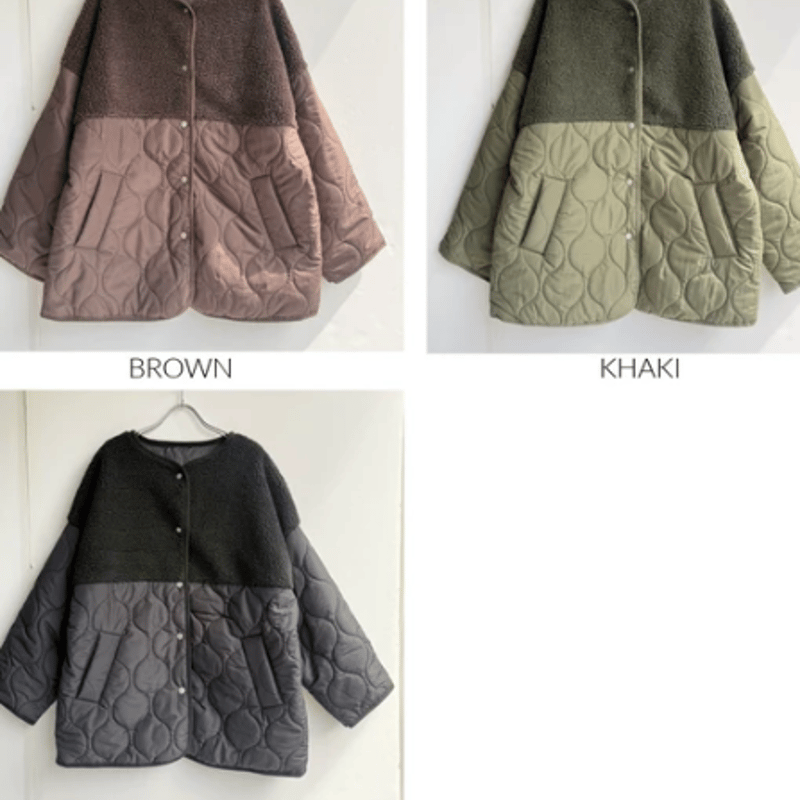 ボア×キルティング中綿ノーカラーブルゾン | Minayo Select