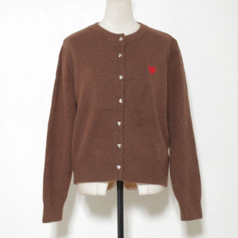 ハート刺繍＆ボタンカーディガン | Minayo Select