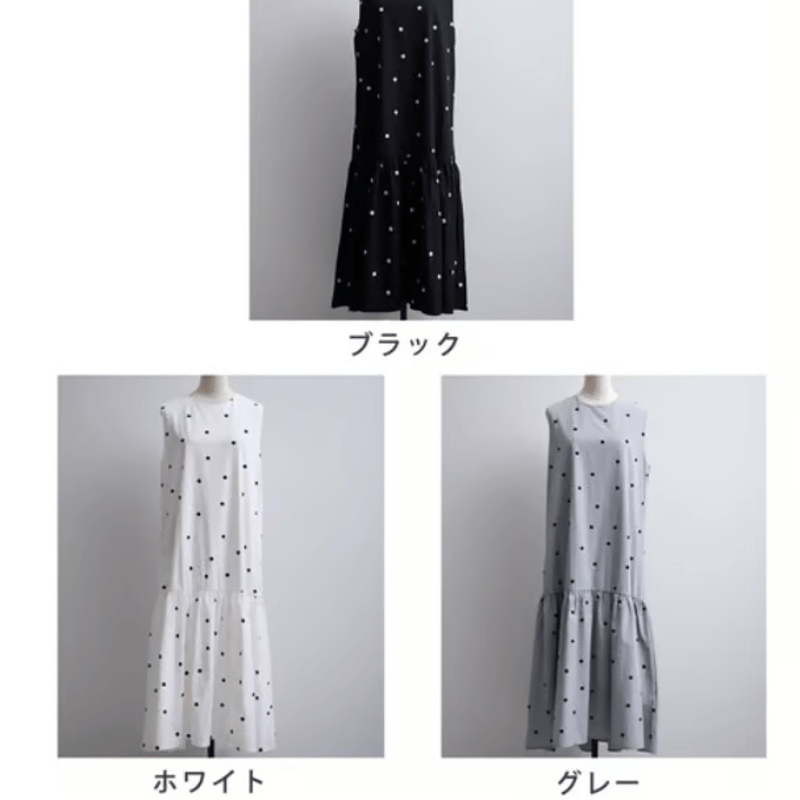 ドット柄ノースリーブフレア切替ワンピース | Minayo Select