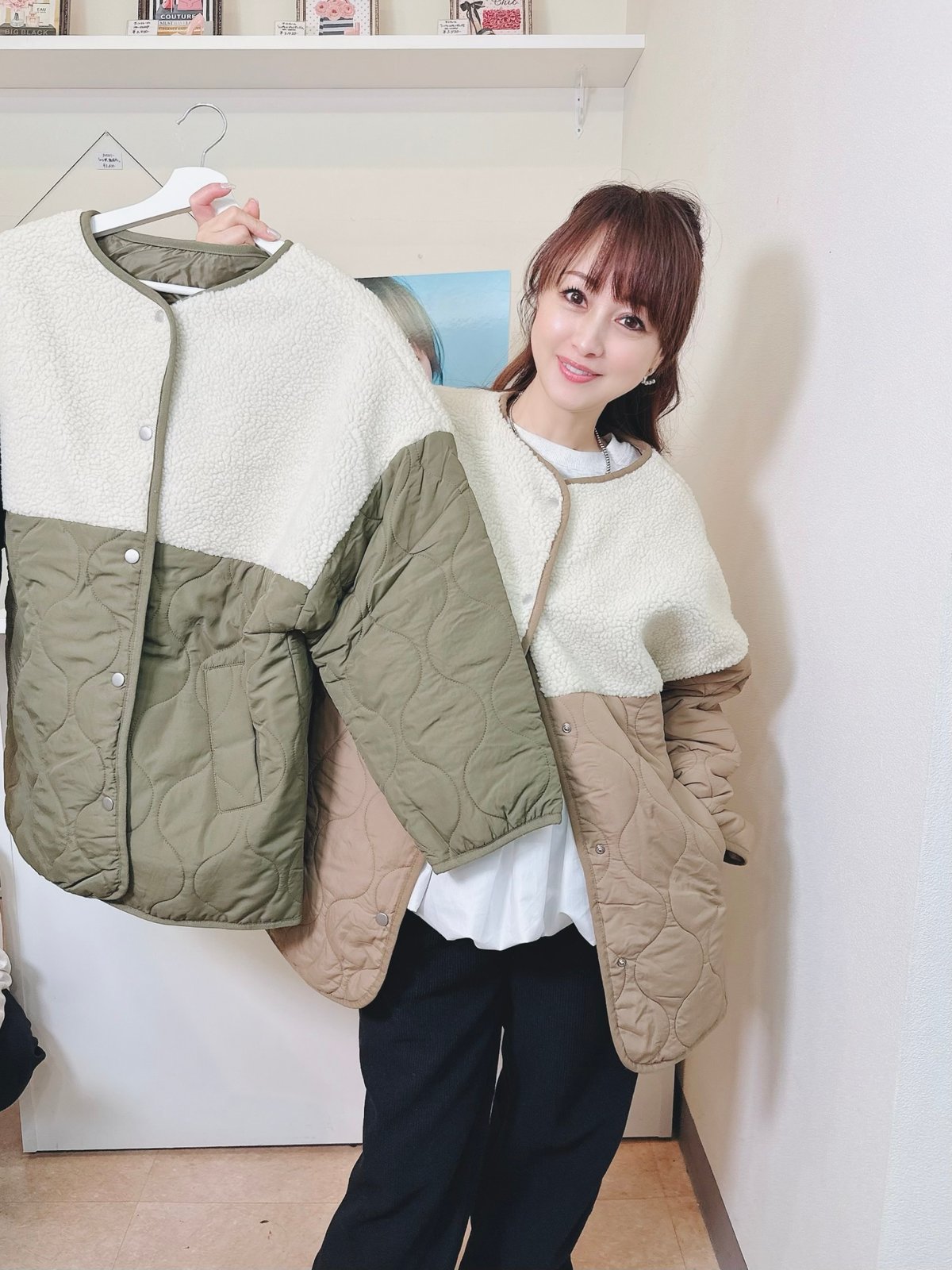 ボア×キルティング中綿ノーカラーブルゾン | Minayo Select