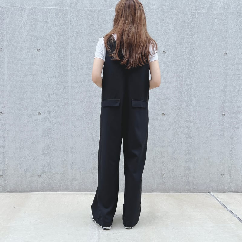 ブラックサロペット vin feepur サロペット オーバーオール 2wayドロストオールインワン