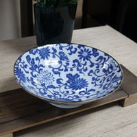 【再入荷】染付菊唐草大鉢　美濃焼　25.5x7.5cm　商品番号：bl-60719