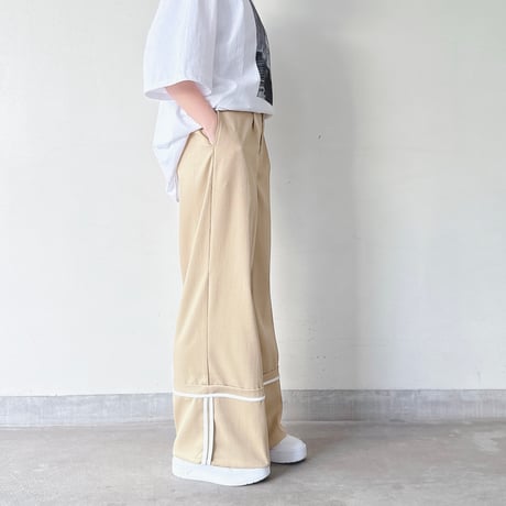 配色パイピングラインタックワイドパンツ