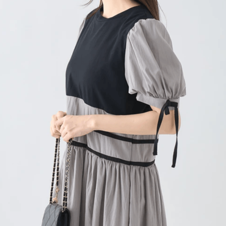 リボン付ガーリー切替ワンピース