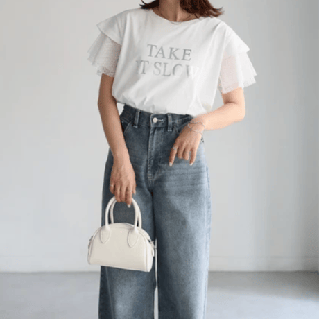 袖メッシュ切替デザインロゴTシャツ