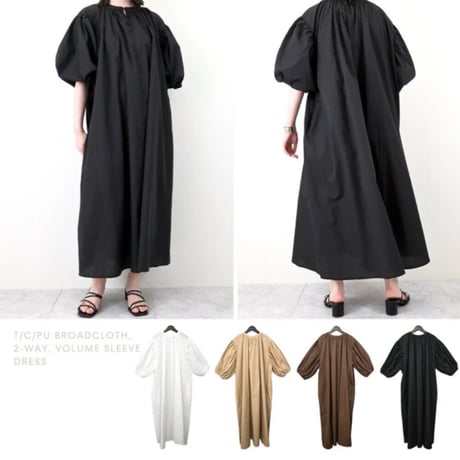 【SUMMER SALE】T/Cブロード　2WAYボリュームスリーブワンピース
