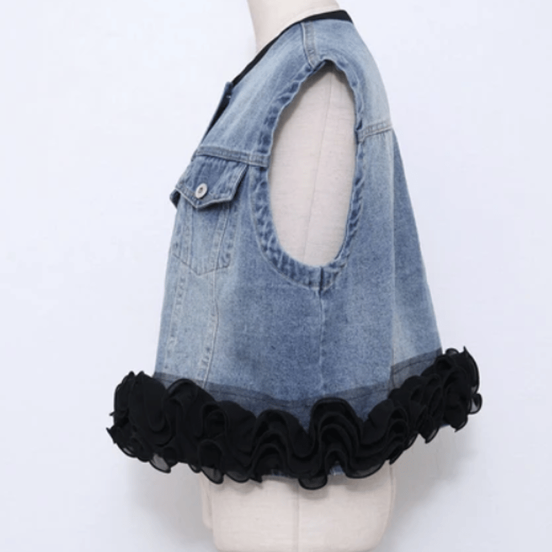 裾チュールフリルデニムジレ | Minayo Select