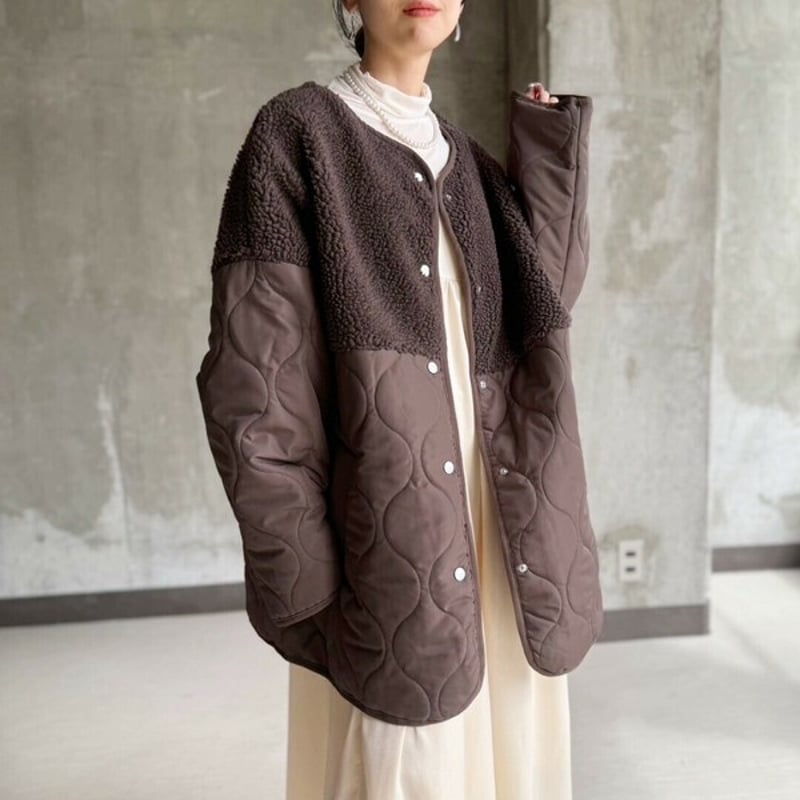 ボア×キルティング中綿ノーカラーブルゾン | Minayo Select