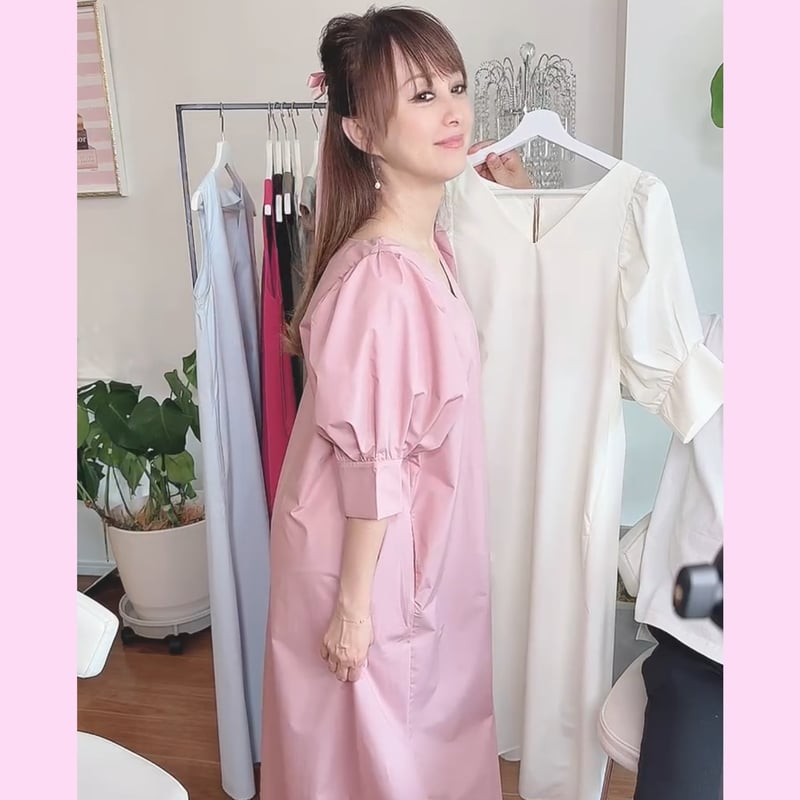 Vネック パフスリーブ ワンピース Vネックパフスリーブワンピース | Minayo Select