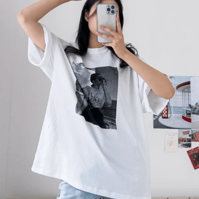 CHANMINA モノクロプリントTシャツ Lサイズ モノクロトンプリントTシャツ | Minayo Select