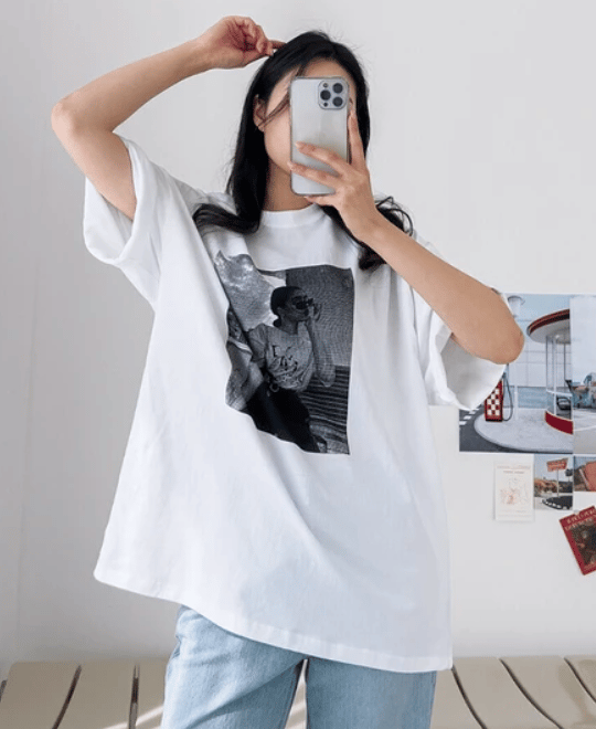 CHANMINA モノクロプリントTシャツ Lサイズ モノクロトンプリントTシャツ | Minayo Select