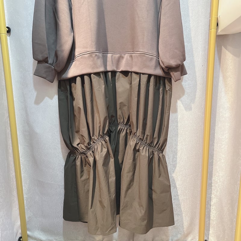 ドッキングギャザーワンピース Bab / Bou Jeloud｜【低身長向けサイズあり】異素材ドッキング