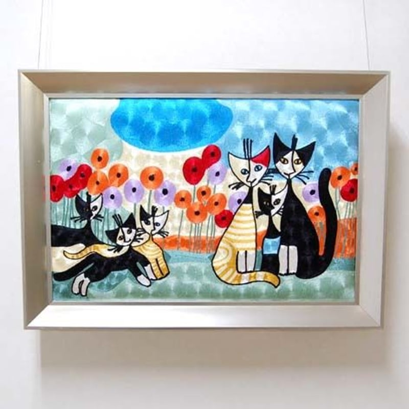 絵画　仔猫 刺繍絵画(48.5×68.8) ロジーナ「子猫とおすまし」 商品番号