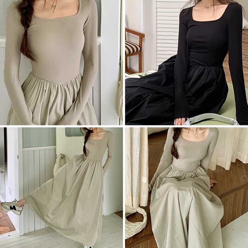 【美品✨】定価32,000円❤️エムズセレクト✨サイズ38✨異素材MIXワンピース 異素材ミックスストレッチマキシワンピース | Minayo Select