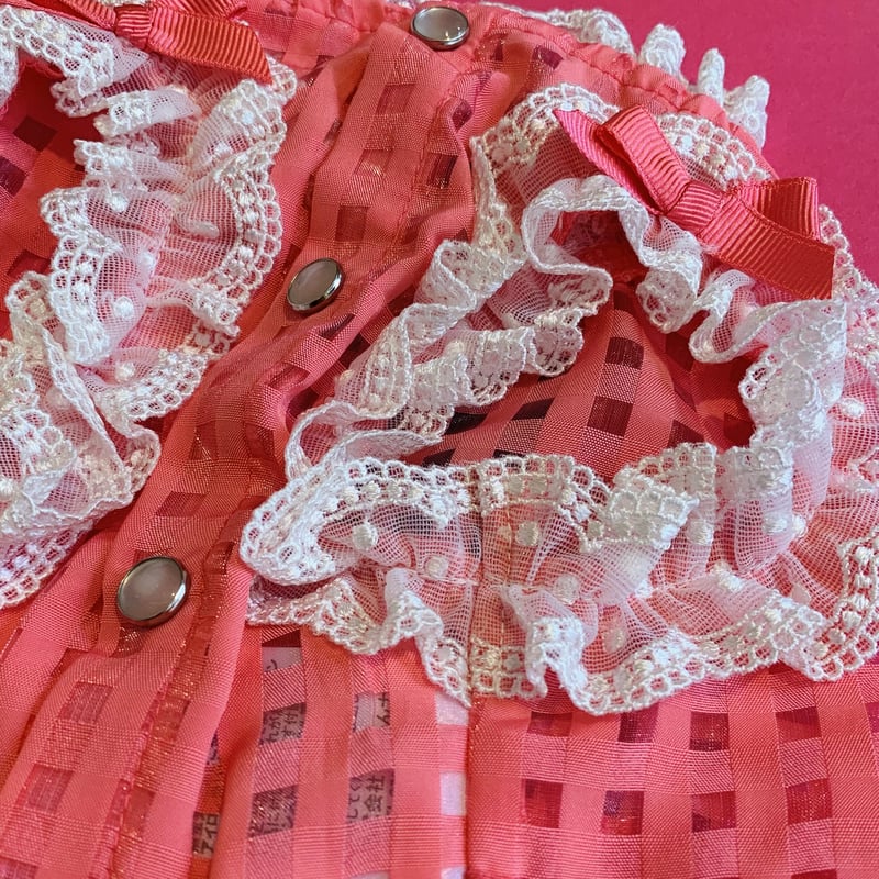 犬用】シアーチェックフリルワンピース【フラミンゴピンク】 cn-958