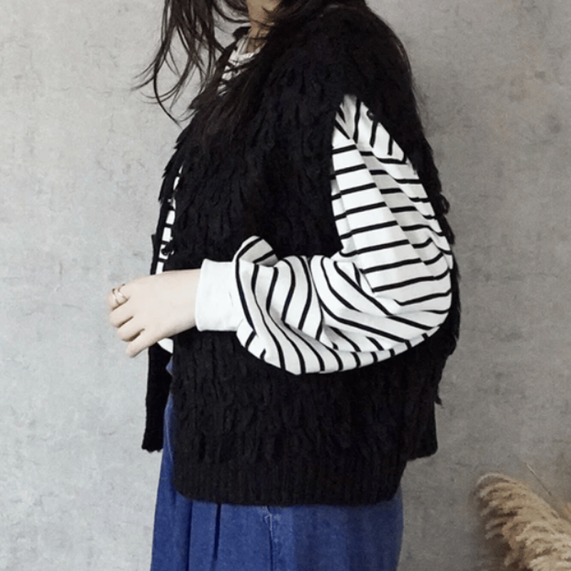 maison mill フリンジ付き ケーブル編みニットベスト