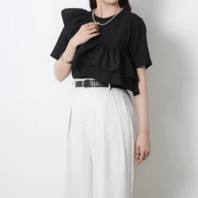 汗染み防止加工】フリル半袖Tシャツ | Minayo Select