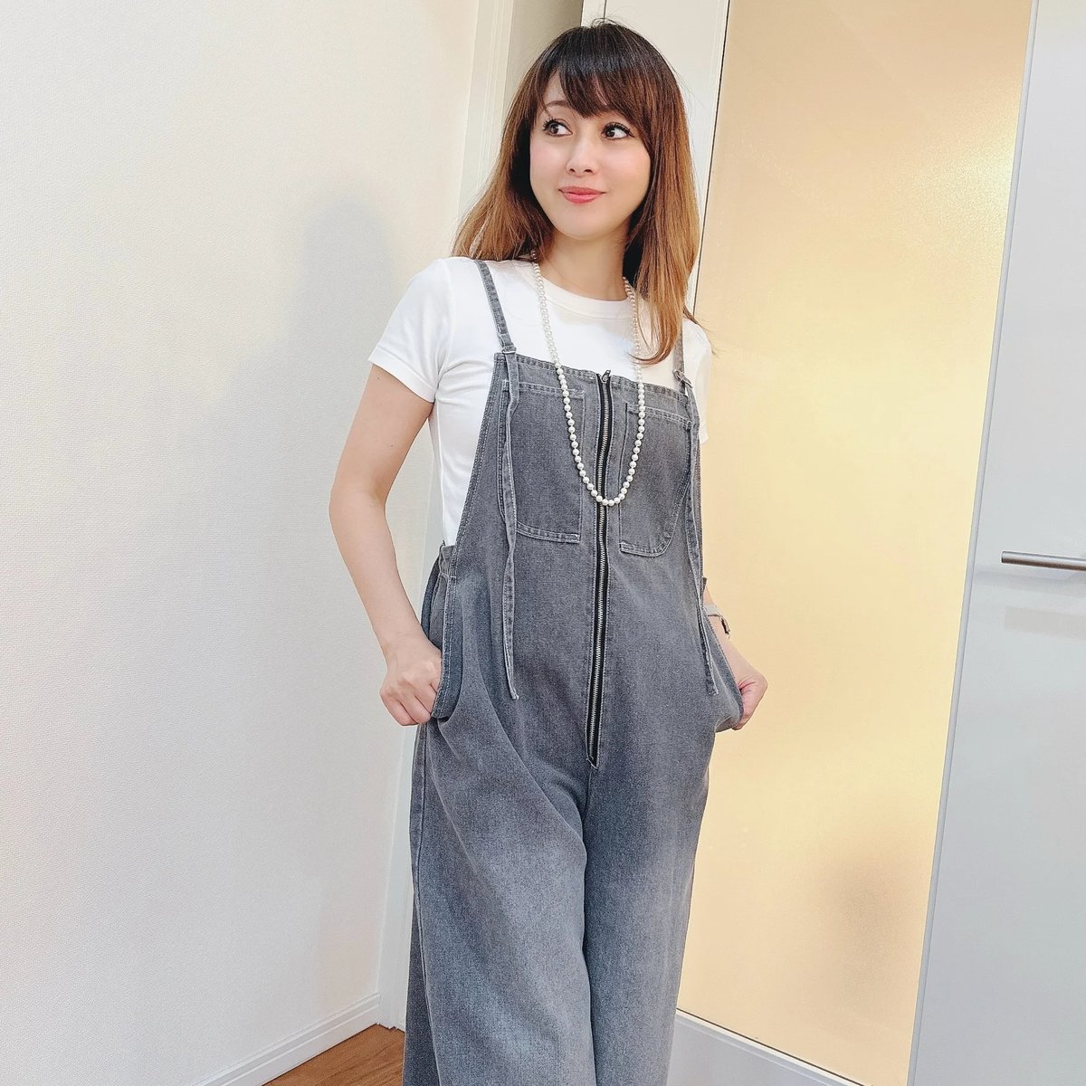 フロントジップストラップデザインデニムサロペット | Minayo Select