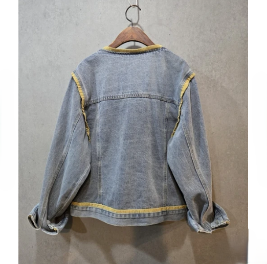 渡辺美奈代セレクトショップ　 デニムファージャケット　グレー カラーパイピングデザインデニムジャケット | Minayo Select