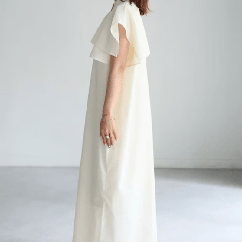 ビアズリー 異素材 後ケープ ワンピース美品 前後パッチワークミディワンピース | BEARDSLEY(ビアズリー