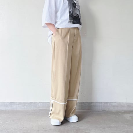 配色パイピングラインタックワイドパンツ