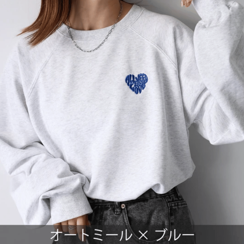 ハートロゴラメ刺繍ラグランスウェット | Minayo Select